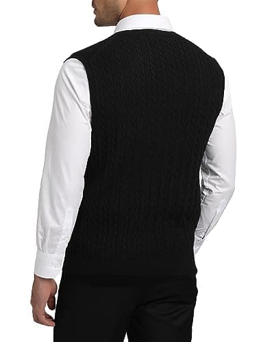 Kallspin Men's Wool Blended Cable Knit V-Neck Sweater Vest