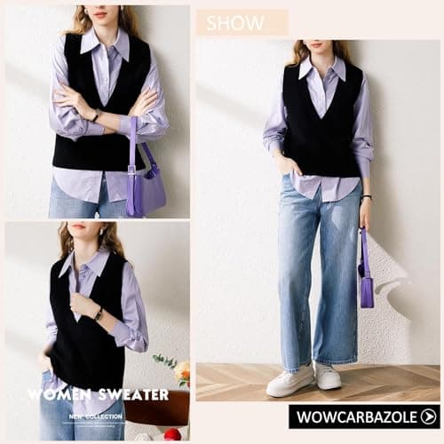 Wowcarbazole Women's V-Neck Sleeveless Knitwear Trendy Fall 2024