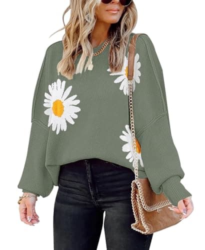 SAUKOLE Women's Oversized Batwing Sleeve Crewneck Knit Sweater