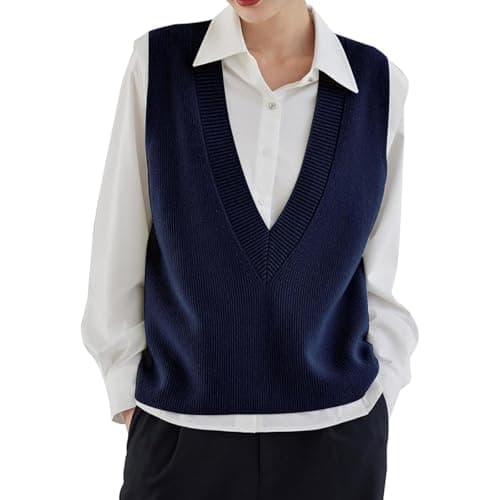 ZUEVI Women's V-Neck Crop Knit Sweater Vest Casual Trendy