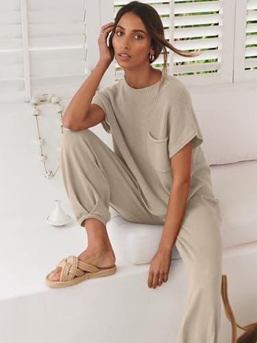 ANRABESS Women's Two-Piece Knit Sweater Vest & Crop Top Pants Set