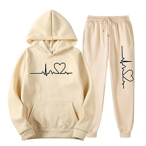 Lastesso Women's Funny Heart Print Baggy Jogger Set with Pockets