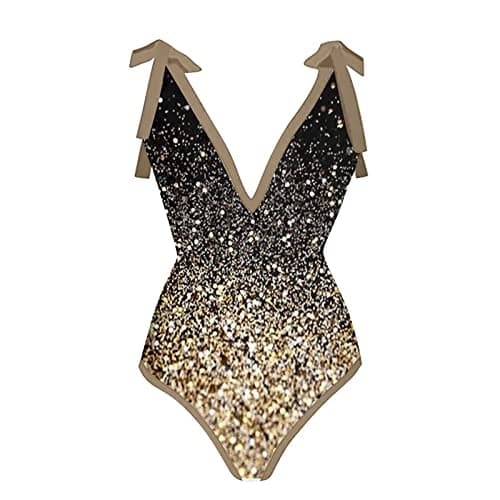 ZDRZK Sexy Sparkly One Piece Swimsuit with Cute Printed Coverup