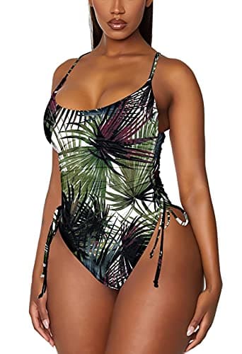 HAPCOPE Women's Cheeky High Cut Ruched One Piece Swimsuit