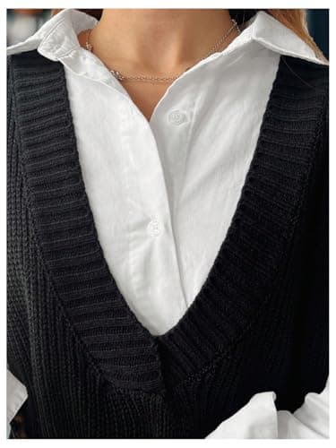 MakeMeChic Women's Plus Size Loose V-Neck Cable Knit Sweater Vest