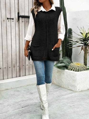 2024 Pink Queen Oversized Crewneck Knit Sweater Vest with Pockets