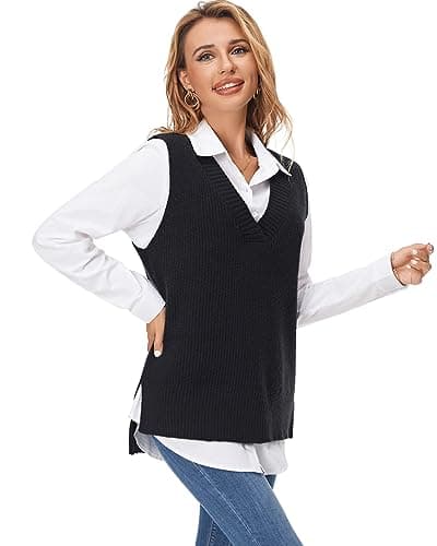Fuinloth Women's Oversized V-Neck Knit Sweater Vest