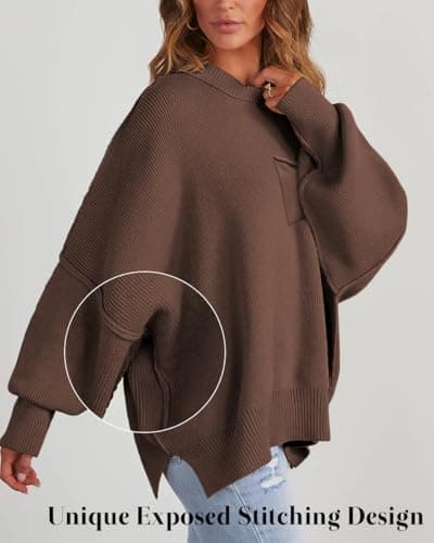 Women's Oversized 2025 Crewneck Ribbed Knit Batwing Sweater Tops