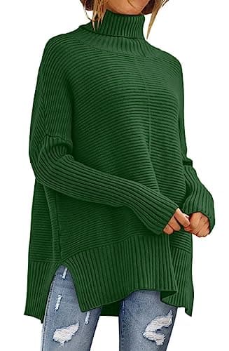 ANRABESS Women's Oversized Turtleneck Batwing Sleeve Knit Tunic Sweater 2024 Trend