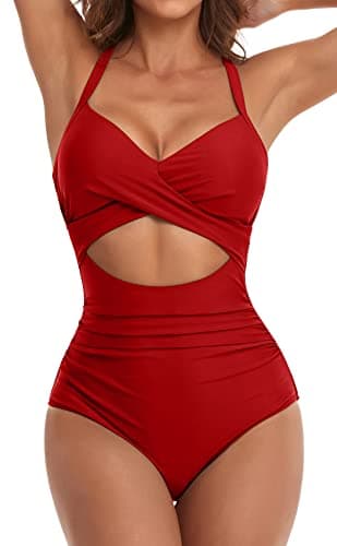 Eomenie Women's High-Waisted Cutout One-Piece Swimsuit with Tummy Control