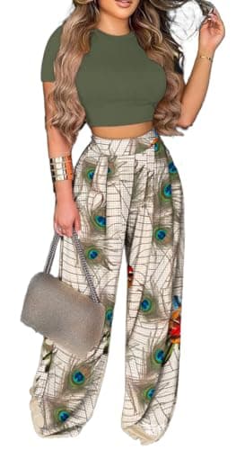 BFFBABY Women's Short Sleeve Crop Top & High Waist Wide Leg Long Pant Set