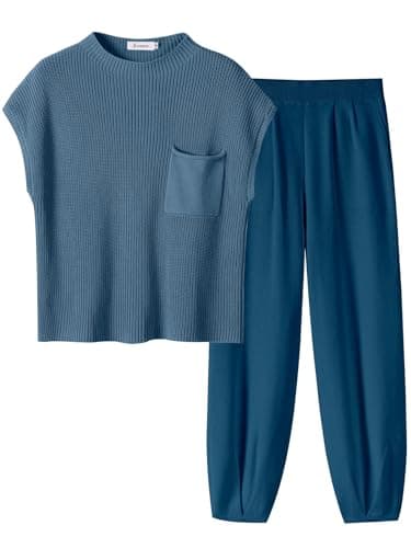 ANRABESS Women's Two-Piece Knit Sweater Vest & Crop Top Pants Set