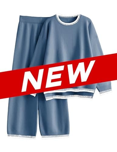 Lentta Women's Long Sleeve Knit Sweater & Wide Leg Pants Lounge Set