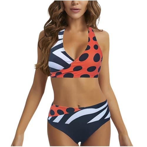 Cethrio Plus Size Vintage Printed Tummy Control Bikini Set