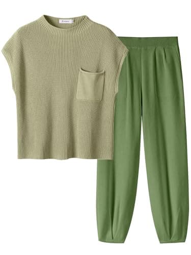 ANRABESS Women's Two-Piece Knit Sweater Vest & Crop Top Pants Set