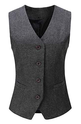 V VOCNI Women's Lined 4-Button V-Neck Dress Suit Vest