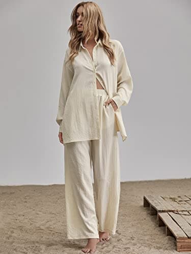 Floerns Women's Longline Blouse & Wide Leg Pants Outfit Set