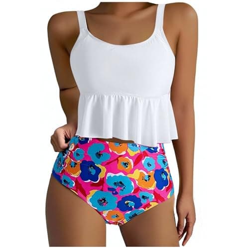 Yxzogd Women's 2025 Summer Ruffle Tankini Bikini Set Floral Swim Suit