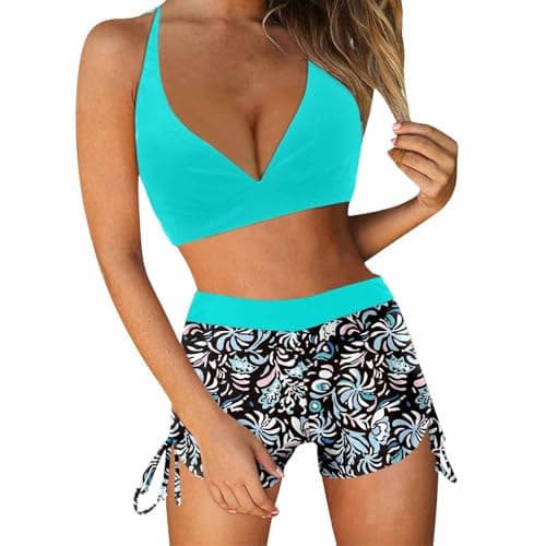 Cethrio Vintage Printed Plus Size Tankini and Boyshorts