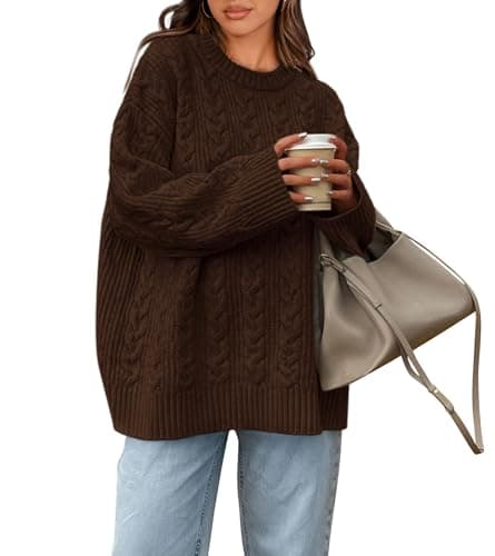 Okiwam Women's Oversized Chunky Knitted Long Sleeve Pullover