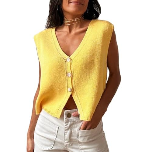 Women's XBTCLXEBCO V-Neck Sleeveless Knit Cardigan Vest