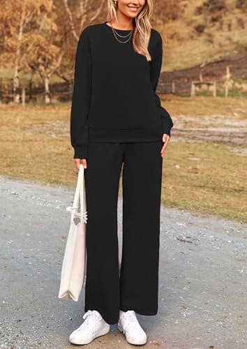 PRETTYGARDEN Women's Casual Long Sleeve Pullover Top & Wide Leg Pants Set