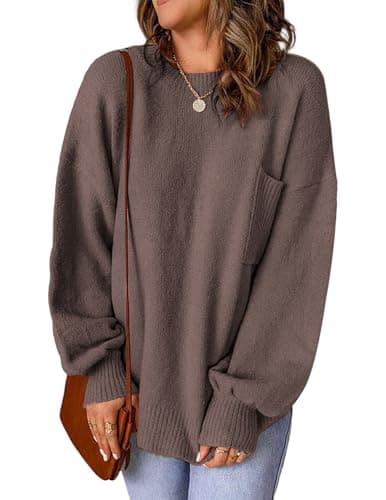 Libsorge Women's Oversized Crewneck Pocket Pullover Sweater
