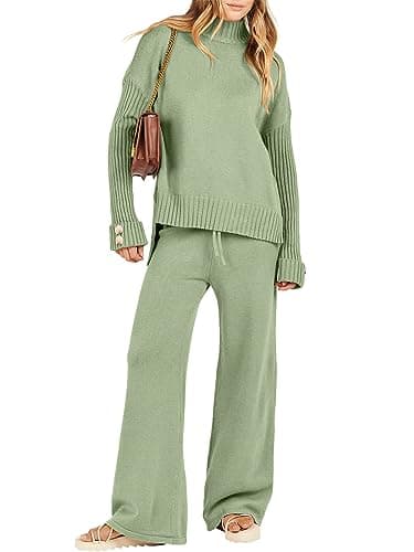Caracilia Women's 2-Piece Fall Sweater Set Wide Leg Pants Matching Lounge Outfits