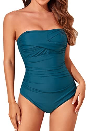 Smismivo Women's Strapless Tummy Control One-Piece Swimsuit