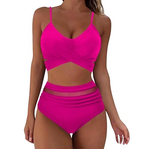 YNCSZEC High-Waisted Women Tummy Control Spaghetti Strap Bikini Sets
