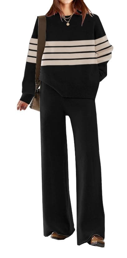 ETCYY New Women's Elegant Lounge Sweatsuit Set with Sweater Top and Wide Leg Pants