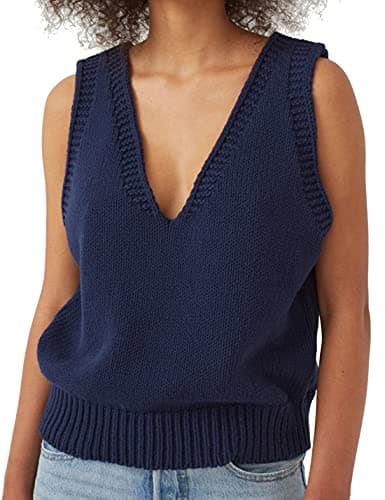 Locachy Women's V-Neck Sleeveless Knit Pullover Casual Vest