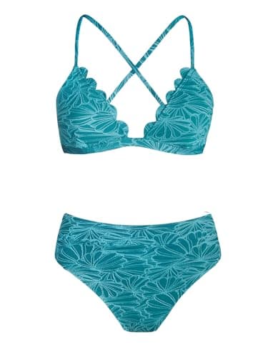 CUPSHE High-Waisted Scalloped V-Neck Two-Piece Bikini Set