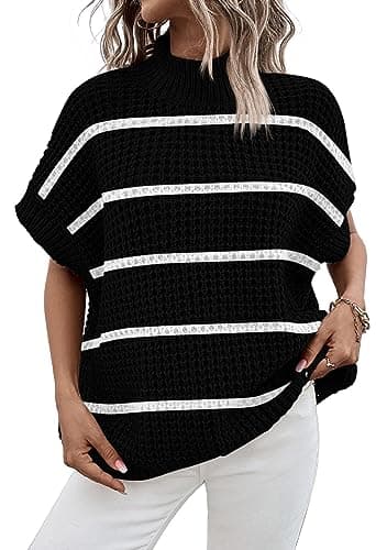 Viottiset Women's Oversized Batwing Sleeve Mock Neck Sweater Vest