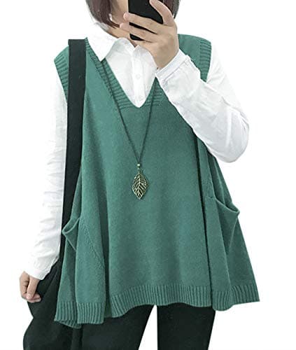 Oversized Cotton Knit Sweater Vest for Women with Drop Pockets