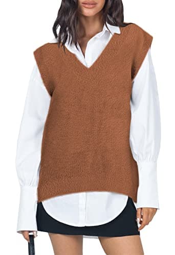 Viottiset Women's Oversized V-Neck Fuzzy Sweater Vest