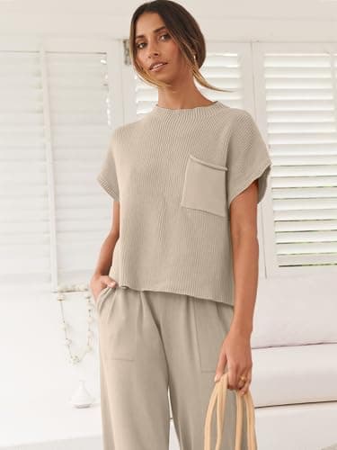 ANRABESS Women's Two-Piece Knit Sweater Vest & Crop Top Pants Set