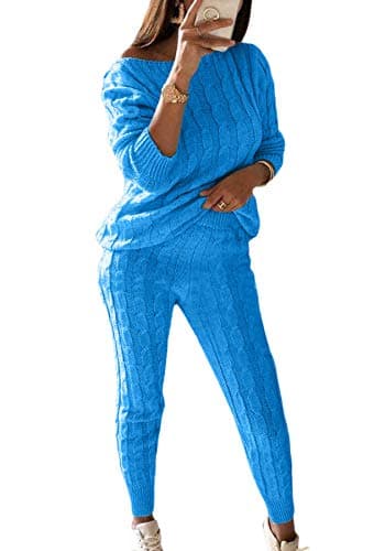 Lucuna Women's 2024 Fall Chunky Cable Knit Sweater Set Pants Loungewear
