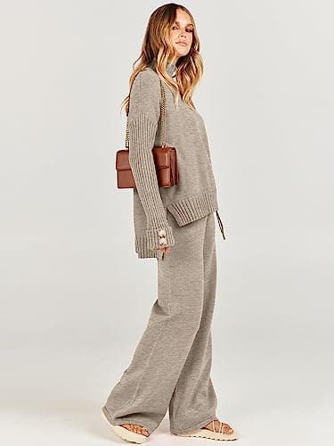 ANRABESS Women's 2-Piece 2024 Fashion Long Sleeve Knit Sweater & Wide Leg Pant Loungewear