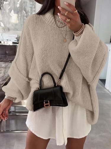 Saodimallsu Women's Oversized Mock Neck Batwing Sweater - 2024 Fall Trendy Knit Tunic