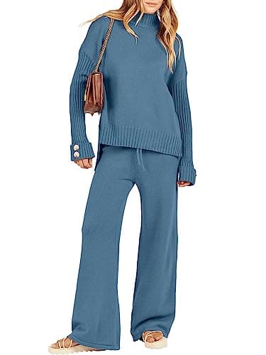 ANRABESS Women's 2-Piece 2024 Fashion Long Sleeve Knit Sweater & Wide Leg Pant Loungewear