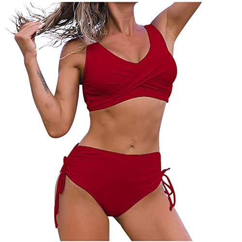 Maidsgop Women's High Waist Tankini Swimsuit Printed Bikini Set Comfortable Padded Bras