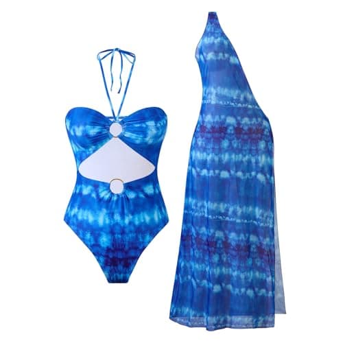 Cethrio Plus Size Vintage Printed Bodystyle Swimwear with Sarong Wrap Skirt