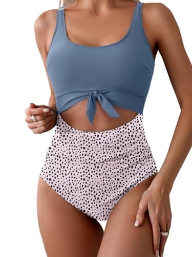 Eomenie Women's Tummy Control One Piece Swimwear with Cutout Tie Knot