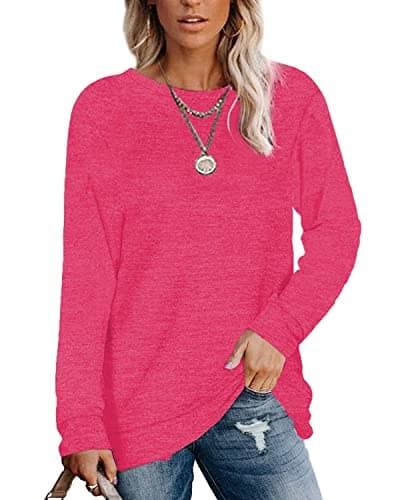 Womens Lightweight Sweatshirts Crewneck Long Sleeve Solid Color Tunic Spring Tops S-2XL