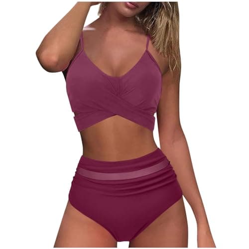 YNCSZEC High-Waisted Women Tummy Control Spaghetti Strap Bikini Sets