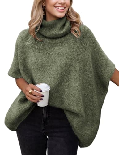 Women's Turtleneck Batwing Sleeve Chunky Sweater