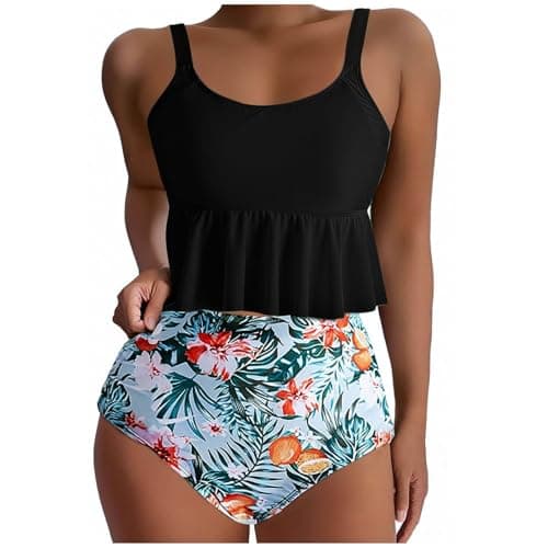 Yxzogd Women's 2025 Summer Ruffle Tankini Bikini Set Floral Swim Suit