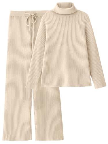 LILLUSORY Women's Cozy Turtleneck Sweater & Wide Leg Pants Set