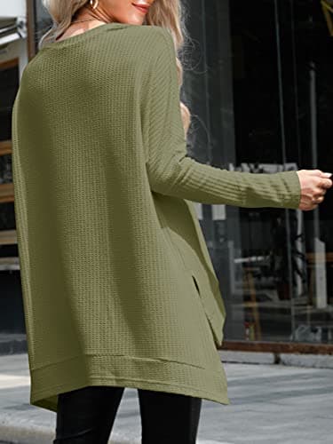ANRABESS Women's Oversized Waffle Knit Split Sweater Tunic
